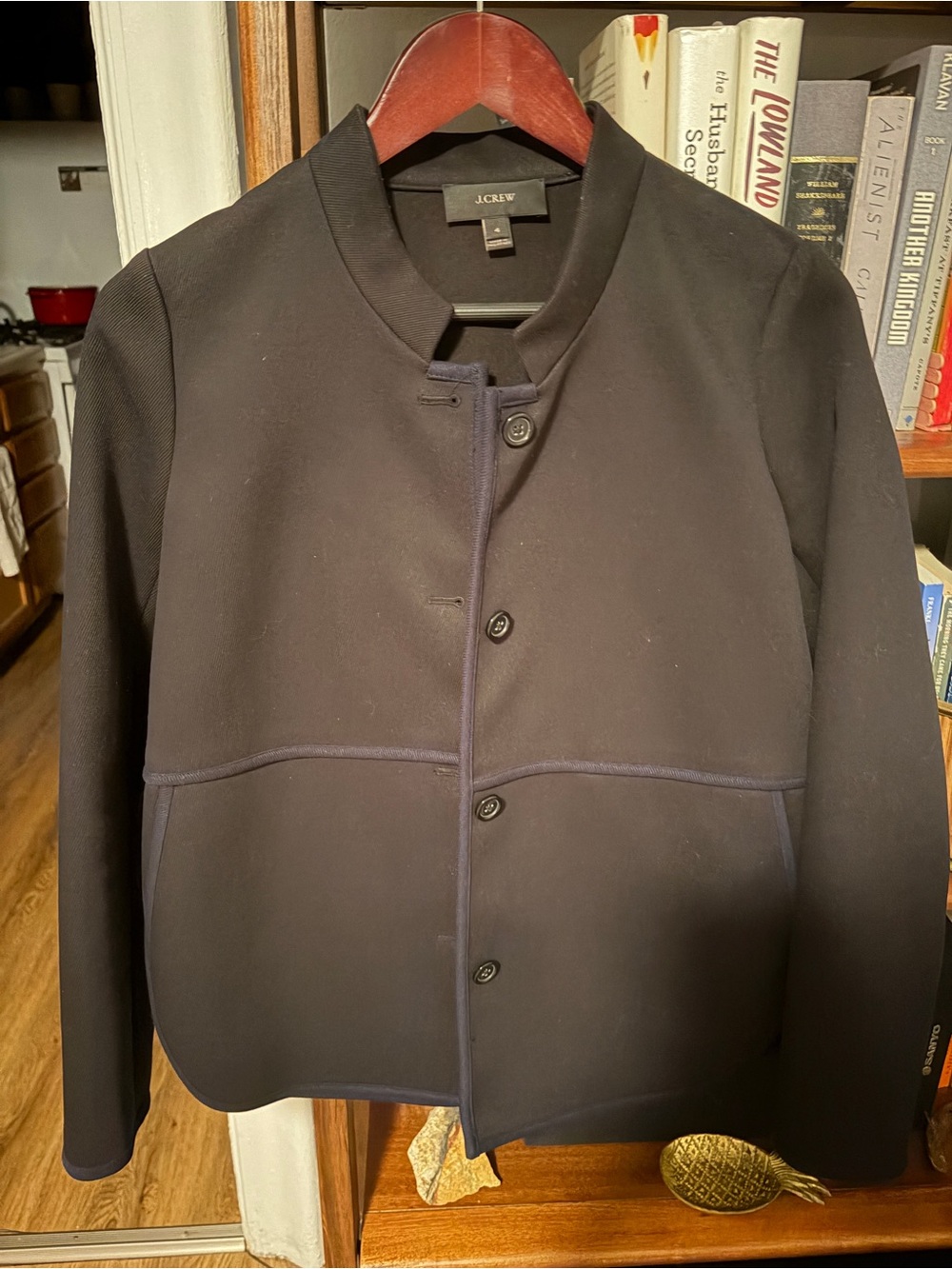 J. Crew Women’s Black with Navy Trim Collarless Jacket